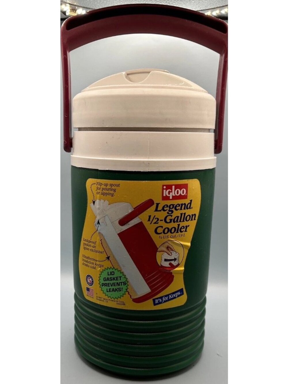 GE Igloo 1/2 Gallon Water Jug Cooler Thermos Maroon White Green USA Made Clean